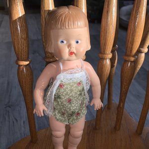 Vintage Rubber Doll Allied Brand c. 1958 Flapper Girl Molded Hair Style 10 1/4”